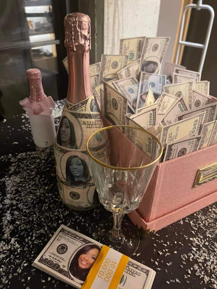 Custom 100 Champagne bottle and extra money